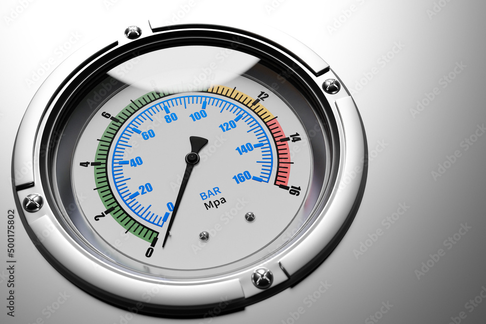 Round temperature gauge isolated on a white background. Circular barometer or indicator template. 3d illustration Round temperature gauge isolated on a white background. Circular barometer or indicator template. 3d illustration