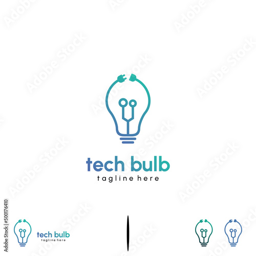light bulb tech logo design modern illustration, lamp combine with tech circuit logo concept