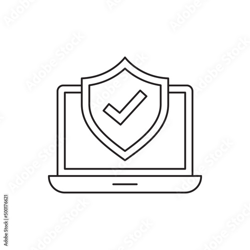 Laptop with shield and check sign, computer antivirus icon in line style icon, style isolated on white background