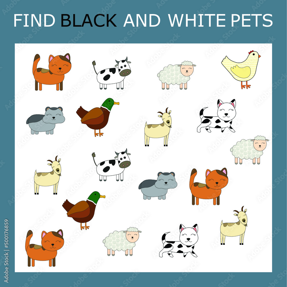 Find black and white toys. Preschool worksheet, worksheet for kids