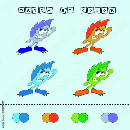 Matching children educational game. Match by color. Activity for pre s  hool years kids and toddlers.