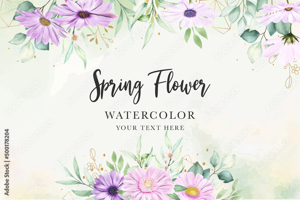 watercolor Pink flower frame background 