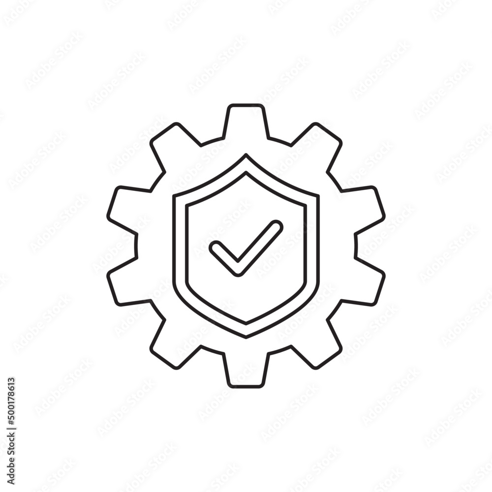 Setting with protection icon. cogwheel with shield sign in line style icon, style isolated on white background