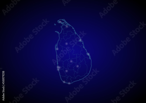 Sri Lanka concept vector map with glowing cities, map of Sri Lanka suitable for technology,innovation or internet concepts.