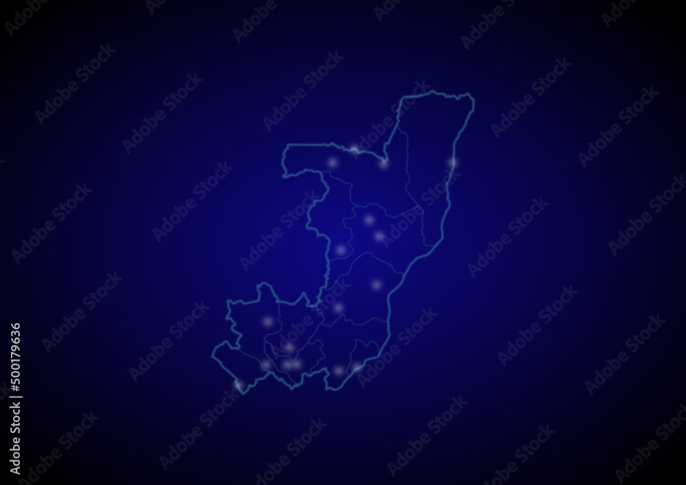 Republic of the Congo concept vector map with glowing cities, map of Republic of the Congo suitable for technology,innovation or internet concepts.