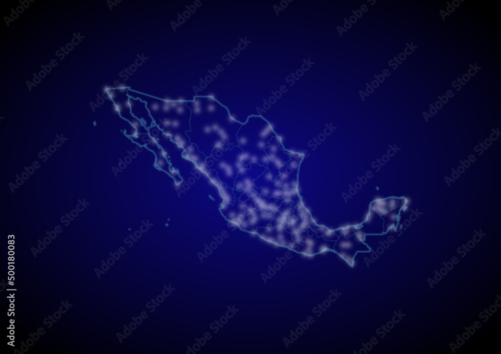 Mexico concept vector map with glowing cities, map of Mexico suitable ...