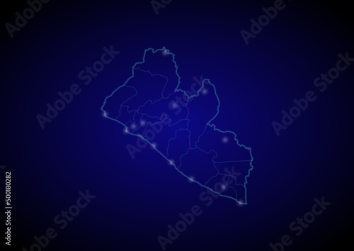 Liberia concept vector map with glowing cities  map of Liberia suitable for technology innovation or internet concepts.