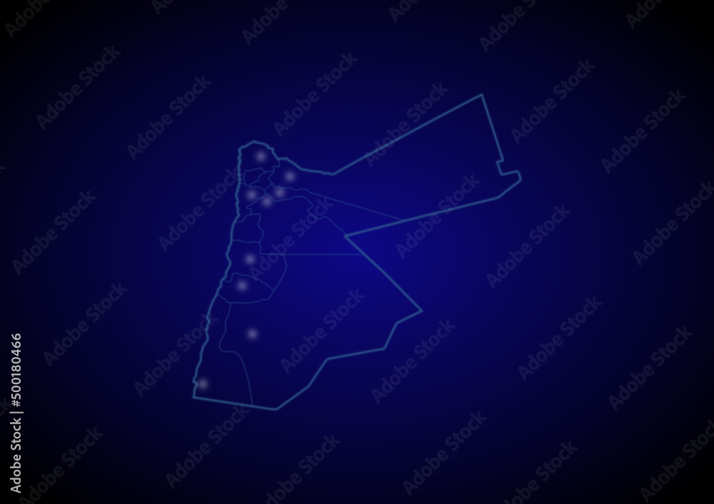 Jordan concept vector map with glowing cities, map of Jordan suitable ...