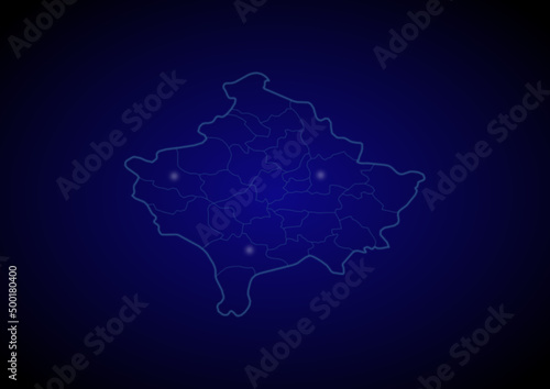 Kosovo concept vector map with glowing cities, map of Kosovo suitable for technology,innovation or internet concepts.