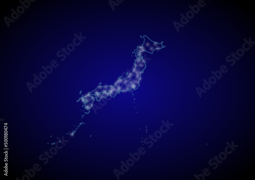 Japan concept vector map with glowing cities, map of Japan suitable for technology,innovation or internet concepts.