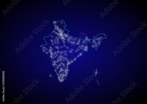 India concept vector map with glowing cities, map of India suitable for technology,innovation or internet concepts.