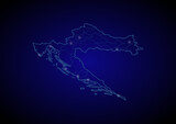 Croatia concept vector map with glowing cities, map of Croatia suitable for technology,innovation or internet concepts.