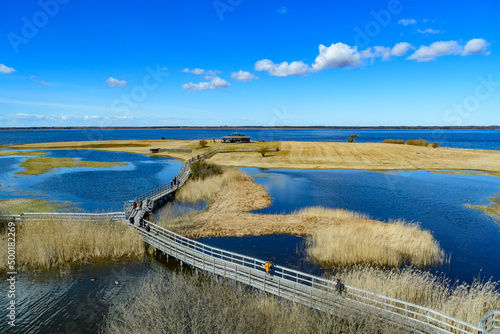 view from visitor's center naturum to the swedish lake hornborgasjön photo