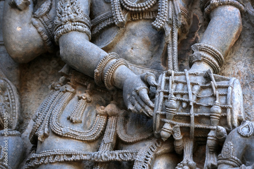 Hoysaleswara Temple sculpture work Halebidu Karnataka India, 12th-century Hindu temple dedicated to Shiva, It is the largest monument in Halebidu, the former Hoysala capital. photo