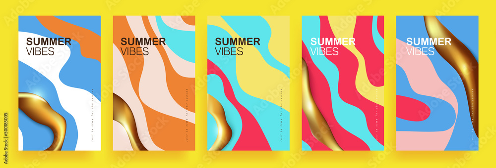 Set of abstract background designs, colorful and realistic gold summer banner