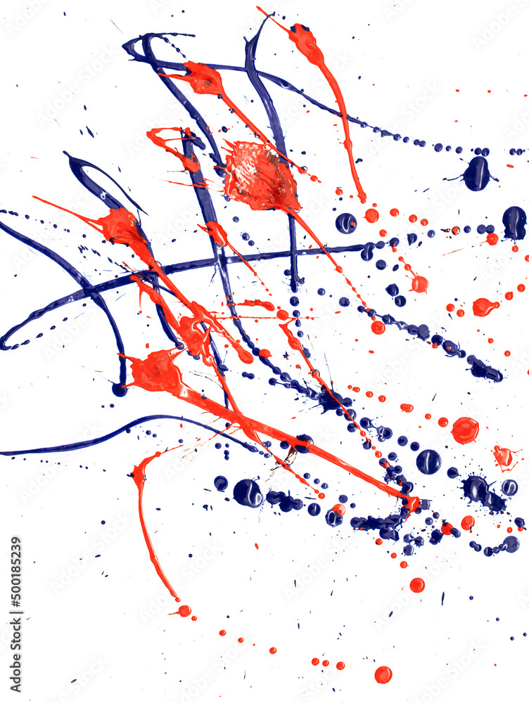 Drops of red and blue paint on a white background. Drops of red and blue paint on a white background.