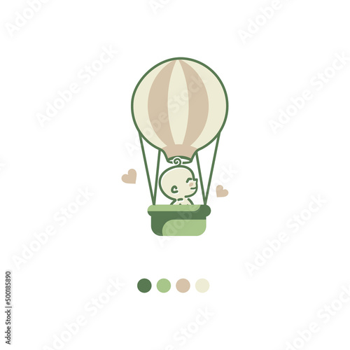 Cute Baby Adventure on hot air balloon logo illustration icon