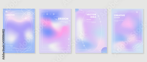 Abstract pink and purple gradient fluid liquid cover template. Set of modern poster with vibrant graphic color, hologram, line. Minimal style design for flyer, brochure, background, wallpaper, ads
