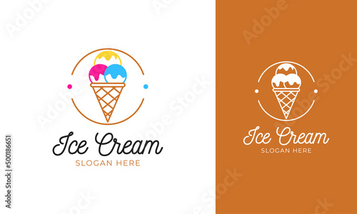 Sweet ice cream logo design with cone icon for dessert