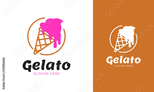 Gelato logo design with cone for ice cream shop identity