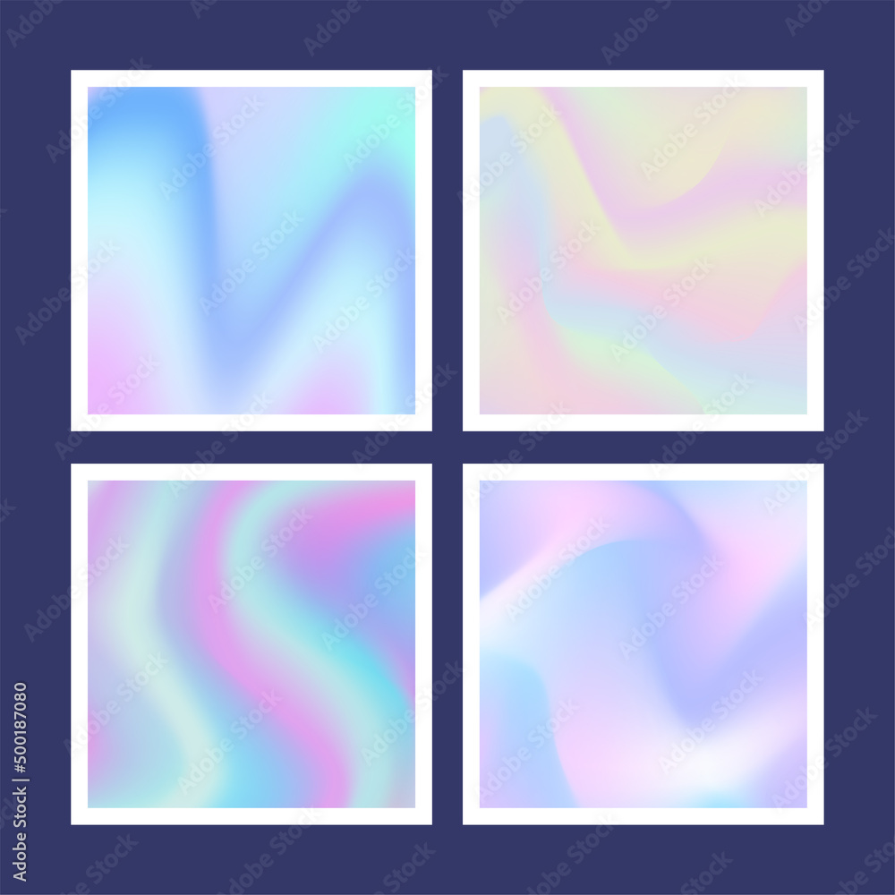 Holographic gradient background design set. Vector illustration