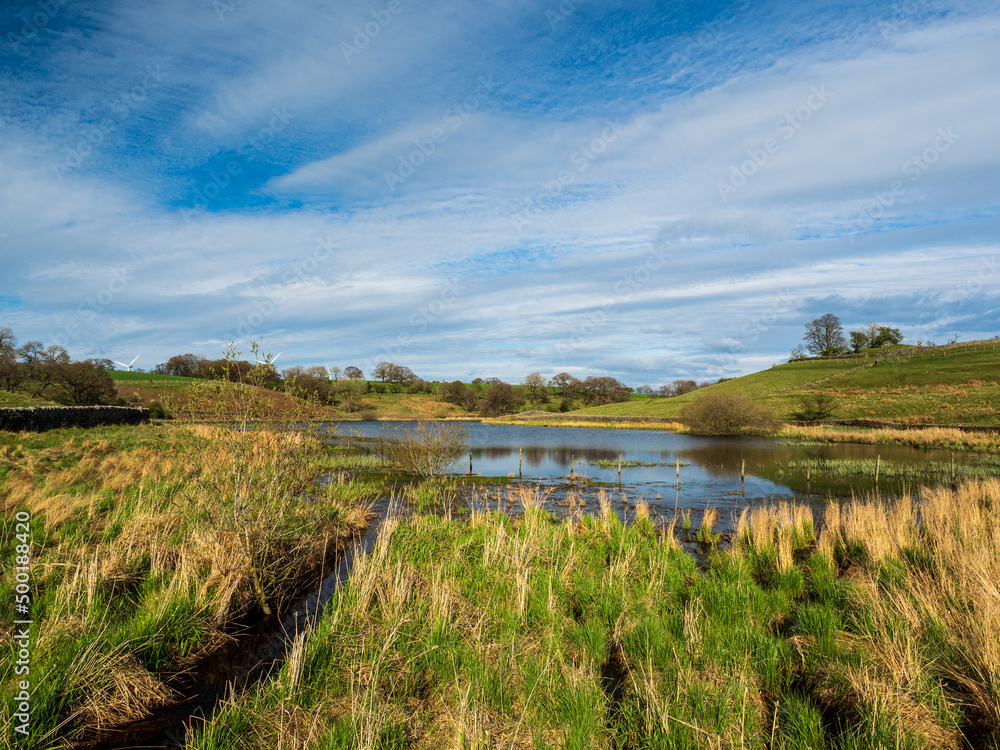 John O'Gaunt reservoir in Nidderdale in Yorkshire. A beautiful Spring afternoon and the views are lovely. This reservoir is little visited and provides a nice walk for families. 