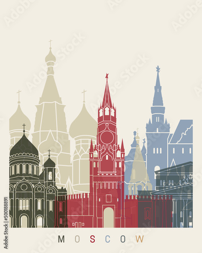 Photo Moscow skyline in watercolor-poster moscow