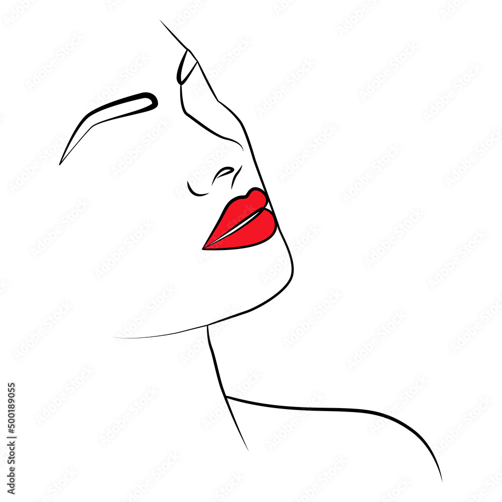 Drawing an abstract face with a seamless pattern with red lips ...