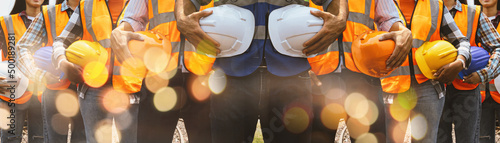 Construction engineer discusses with architect at the construction site. or high-rise construction sites banner