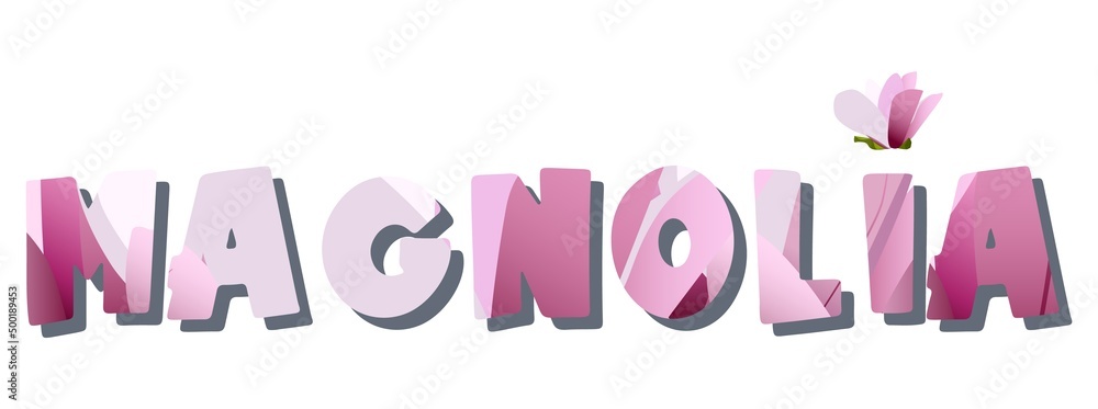 Magnolia word lettering. Label and logo design element. Isolated on white background Magnolia word lettering. Label and logo design element. Isolated on white background