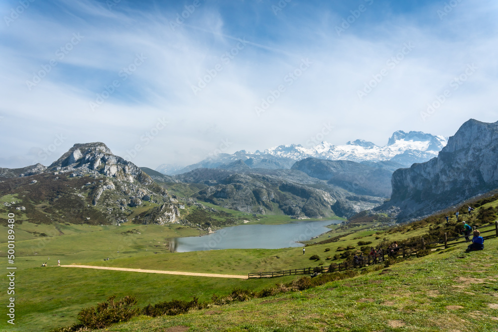 View from the viewpoint of entrelagos in the Lakes of Covadonga. Asturias. Spain