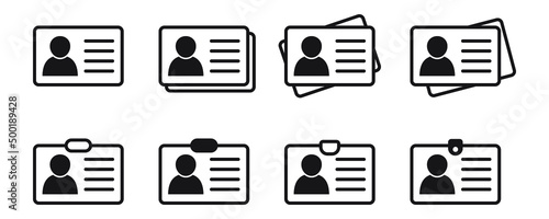 ID Card icon collection. Employee clerk card, driver license, Identification card, staff identification card symbol. Design for website and mobile app.