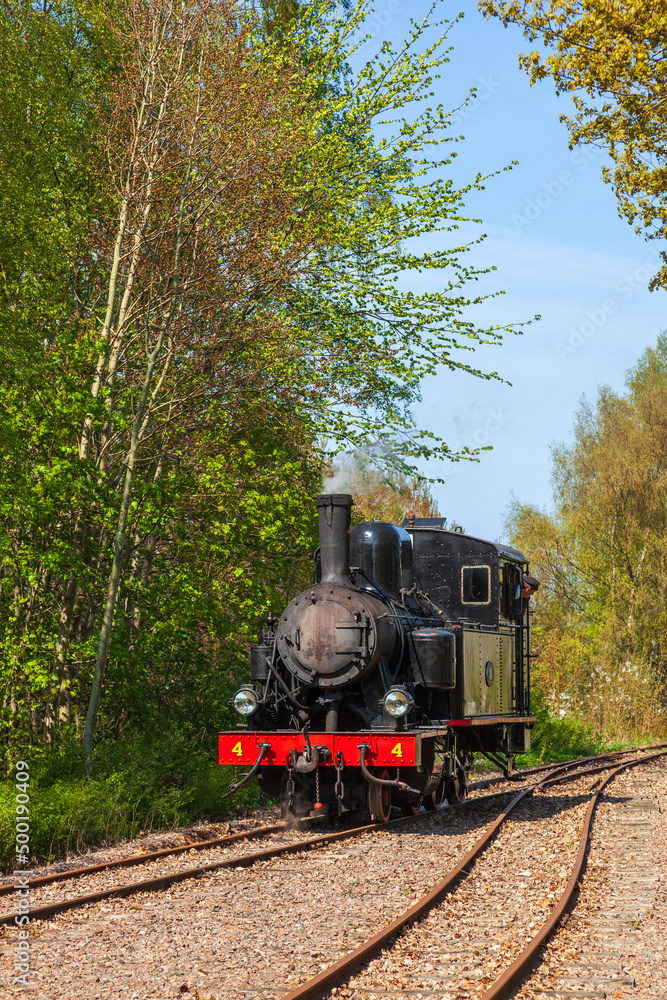 Fototapeta premium Old steam locomotive driving on the railway