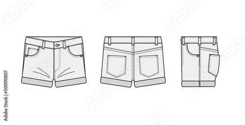Denim short pants vector template illustration
