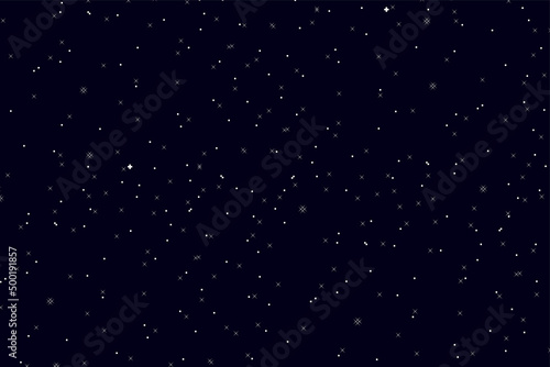 Starry space vector background. Pixel art. Pixel space 8 bit, dark background.  photo