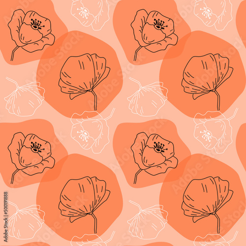 Summer seamless pattern with hand drawn poppies. Suitable for use in textile, printing, fabric