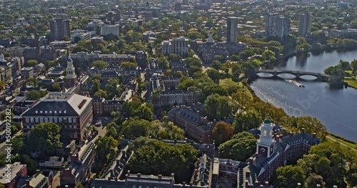 Boston Massachusetts Aerial v273 birds eye view flyover harvard university campus, riverside student residential dormitory with cambridge cityscape - Shot with Inspire 2, X7 camera - October 2021