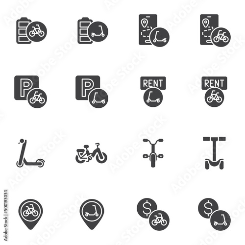 Bike and scooter rental vector icons set