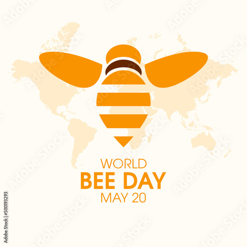World Bee Day vector. Bee simple icon and world map silhouette vector. Bee Day Poster, May 20. Important day