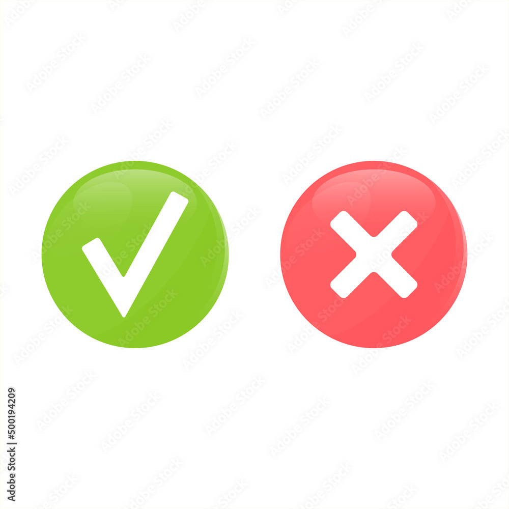Green tick and red cross symbols, signs. Check mark and X mark icons isolated. Checkmark icon set. Right and wrong signs, icons. Green tick and red cross symbols, signs. Check mark and X mark icons isolated. Checkmark icon set. Right and wrong signs, icons.