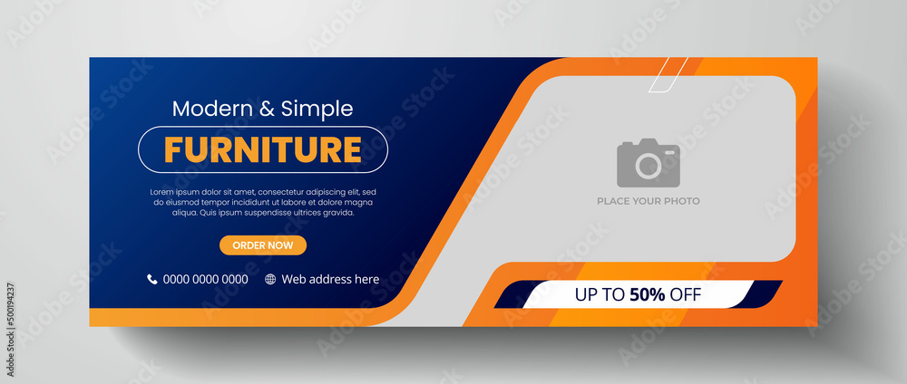 Furniture sale facebook cover page design, web banner for furniture product promotion, sale banner template - obrazy, fototapety, plakaty 