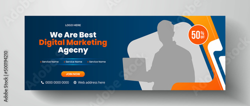 Digital marketing agency service promotion facebook cover page design, corporate business marketing web banner template