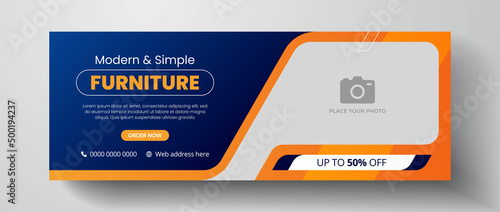 Furniture sale facebook cover page design, web banner for furniture product promotion, sale banner template photo