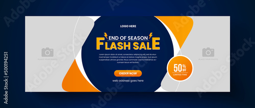 Flash sale facebook cover page design, web banner for product promotion, sale banner template with two photo place holder