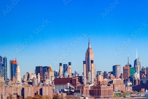 view to Skyline of New York in sunset light