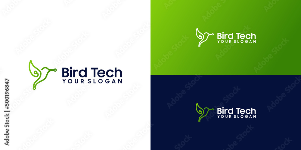 Fototapeta premium hummingbird logo design inspiration, technology, data and connections