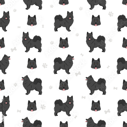 Swedish Lapphund coat colors, different poses seamless pattern