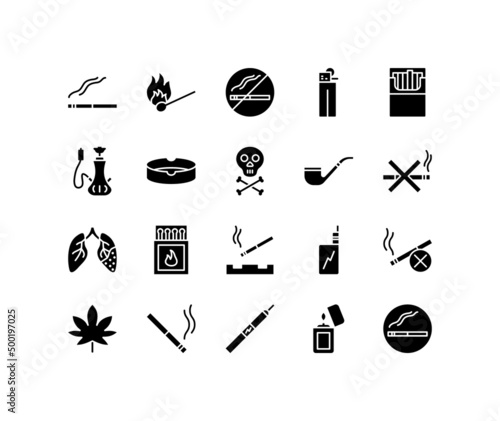 Smoking cigar flat line icons set. Cigar, tobacco, vape tank and cigarettes. Simple flat vector illustration for web site or mobile app