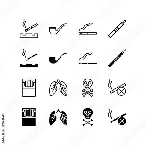 Smoking cigar flat line icons set. Cigar, tobacco, vape tank and cigarettes. Simple flat vector illustration for web site or mobile app