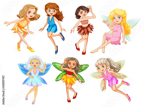 A set of lovely fairy on white background